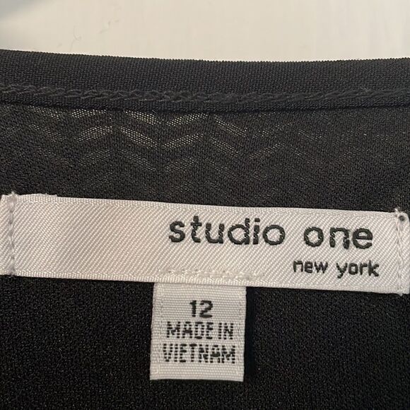 studio one new york lined earth tone chevron 3/4 sleeve dress & attached sash 12 - Picture 10 of 13